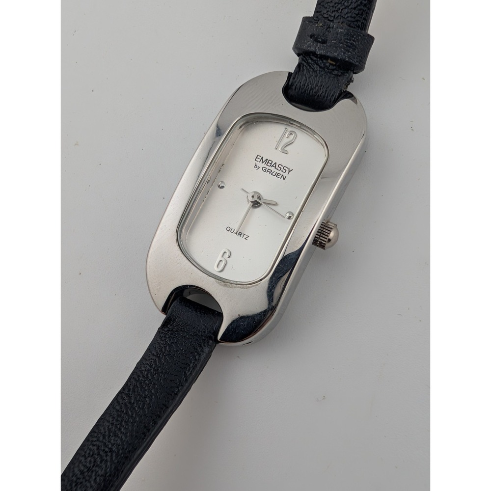 Embassy by Gruen Watch 19mm Case Petite Black Leather Band- New Battery